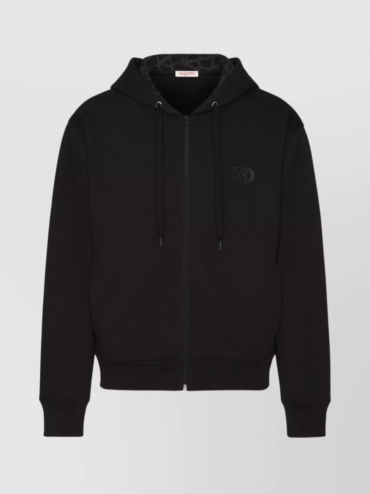Shop Valentino Drawstring Hooded Zipper Sweater In Black