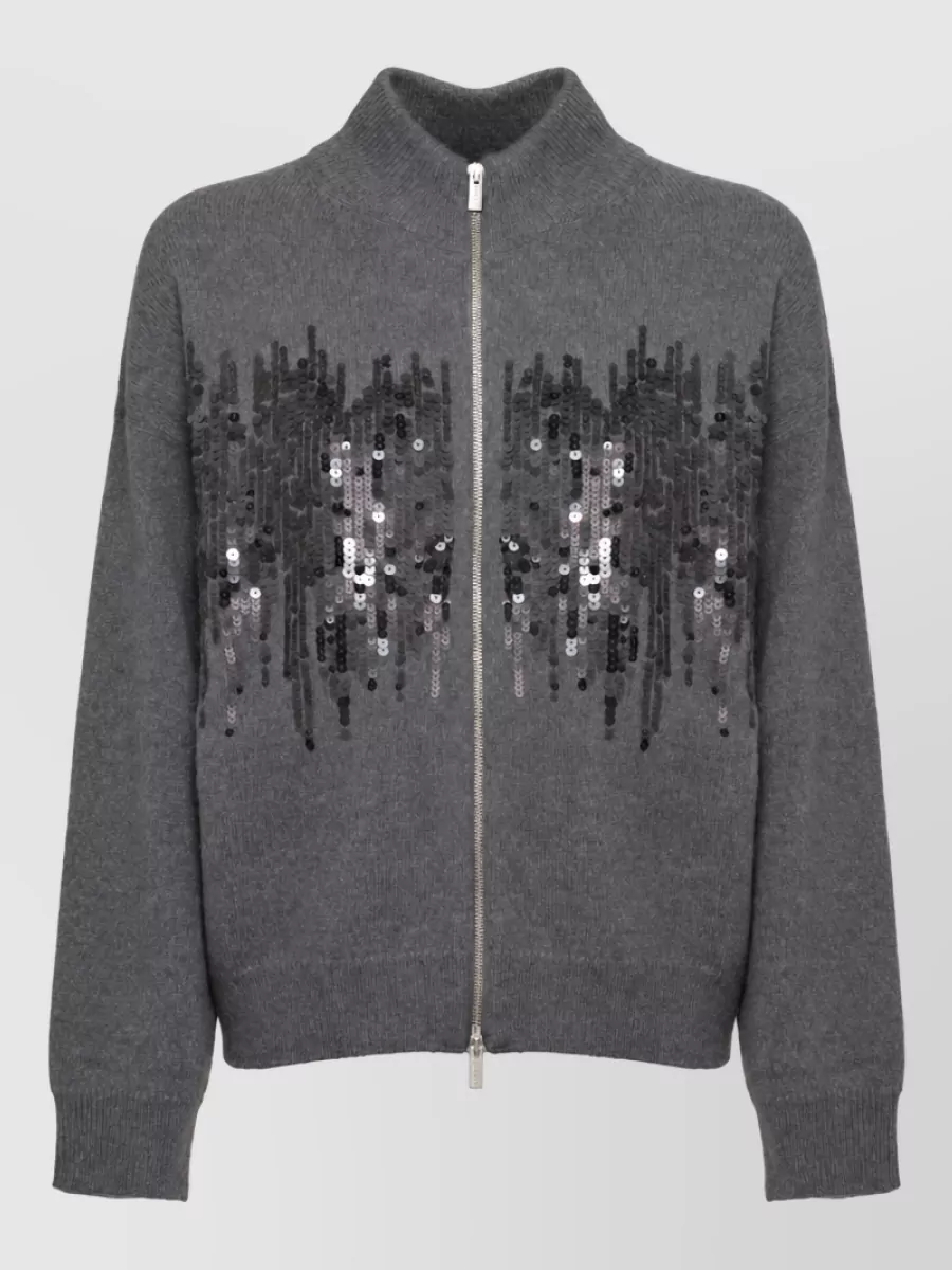 Peserico ribbed wool blend high neck zip cardigan