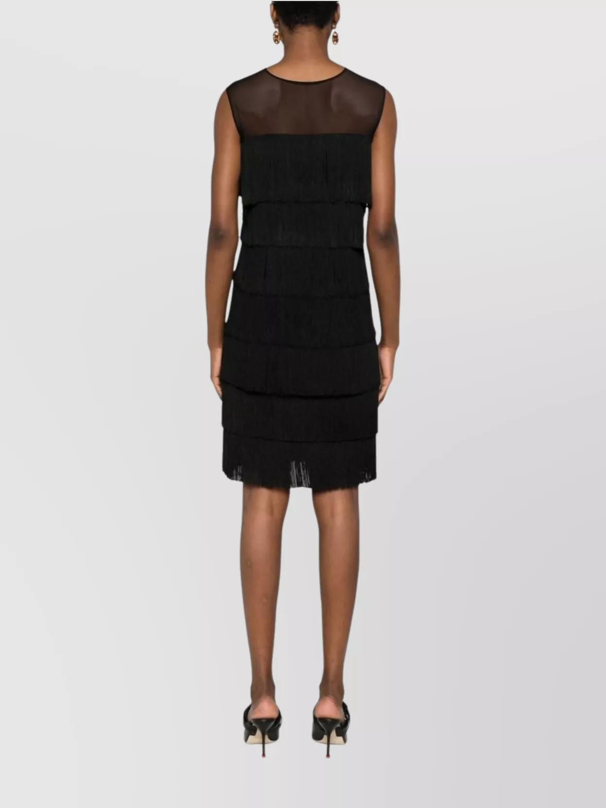 Norma Kamali Shift Dress Fringed Semi-Sheer Panels