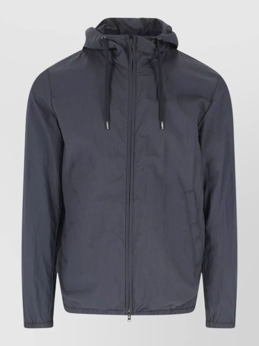 Herno Hooded Coat Elastic Cuffs Side Pockets In Blue