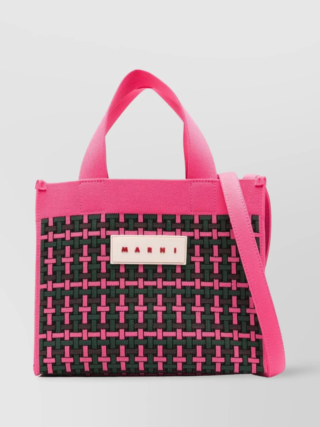 Shop Marni Dual Handles Woven Tote: Two-tone Design In Pink