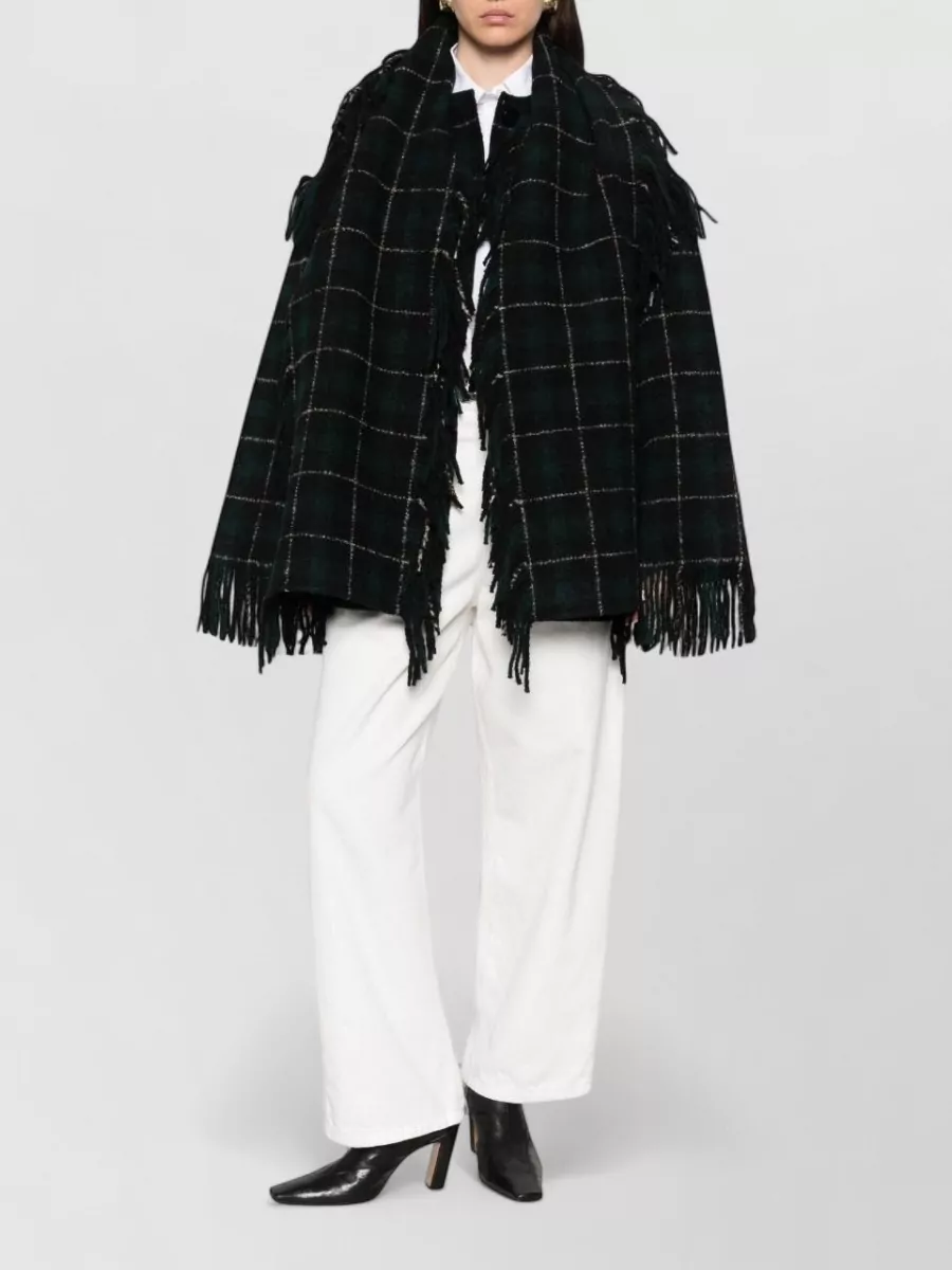 Totême Checked Wool Fringed Cape