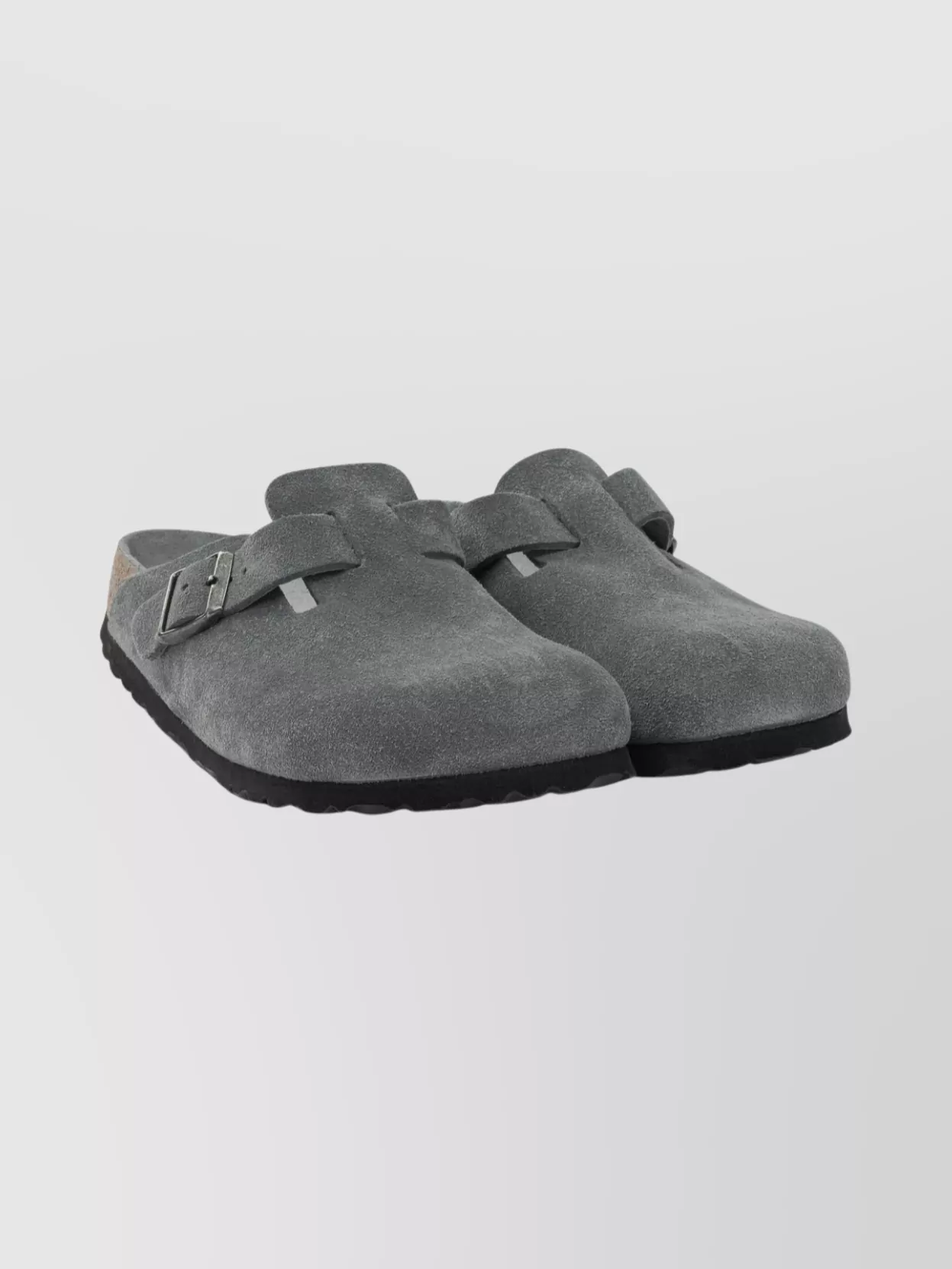 Birkenstock Suede Loafers With Buckle And Textured Sole In Gray