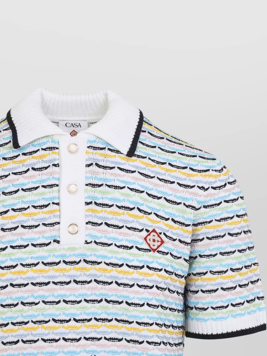 Casablanca Cotton Textured Knit Short-Sleeve Polo Shirt