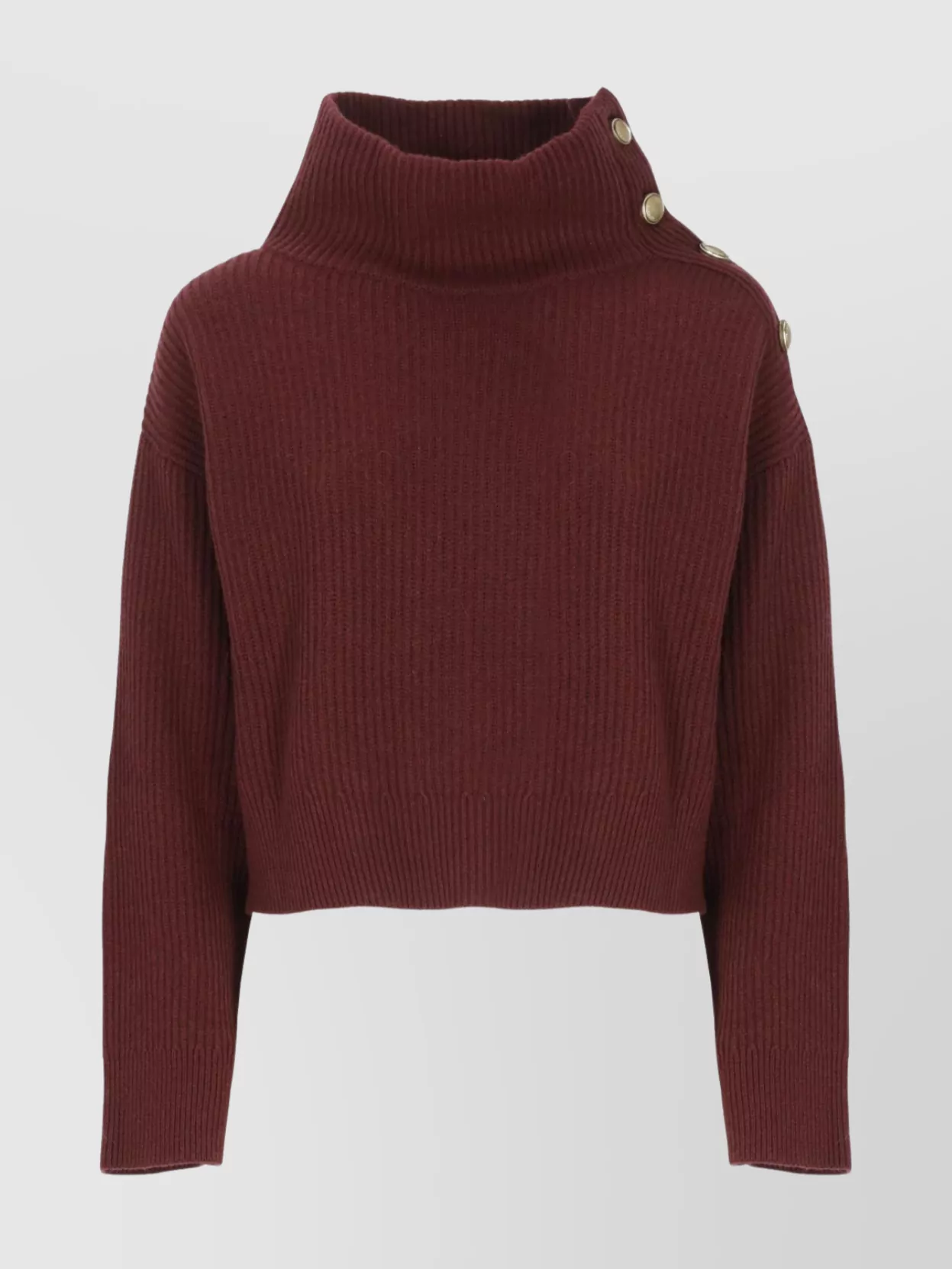 Brunello Cucinelli Button Detail Turtleneck Knitwear Top In Burgundy