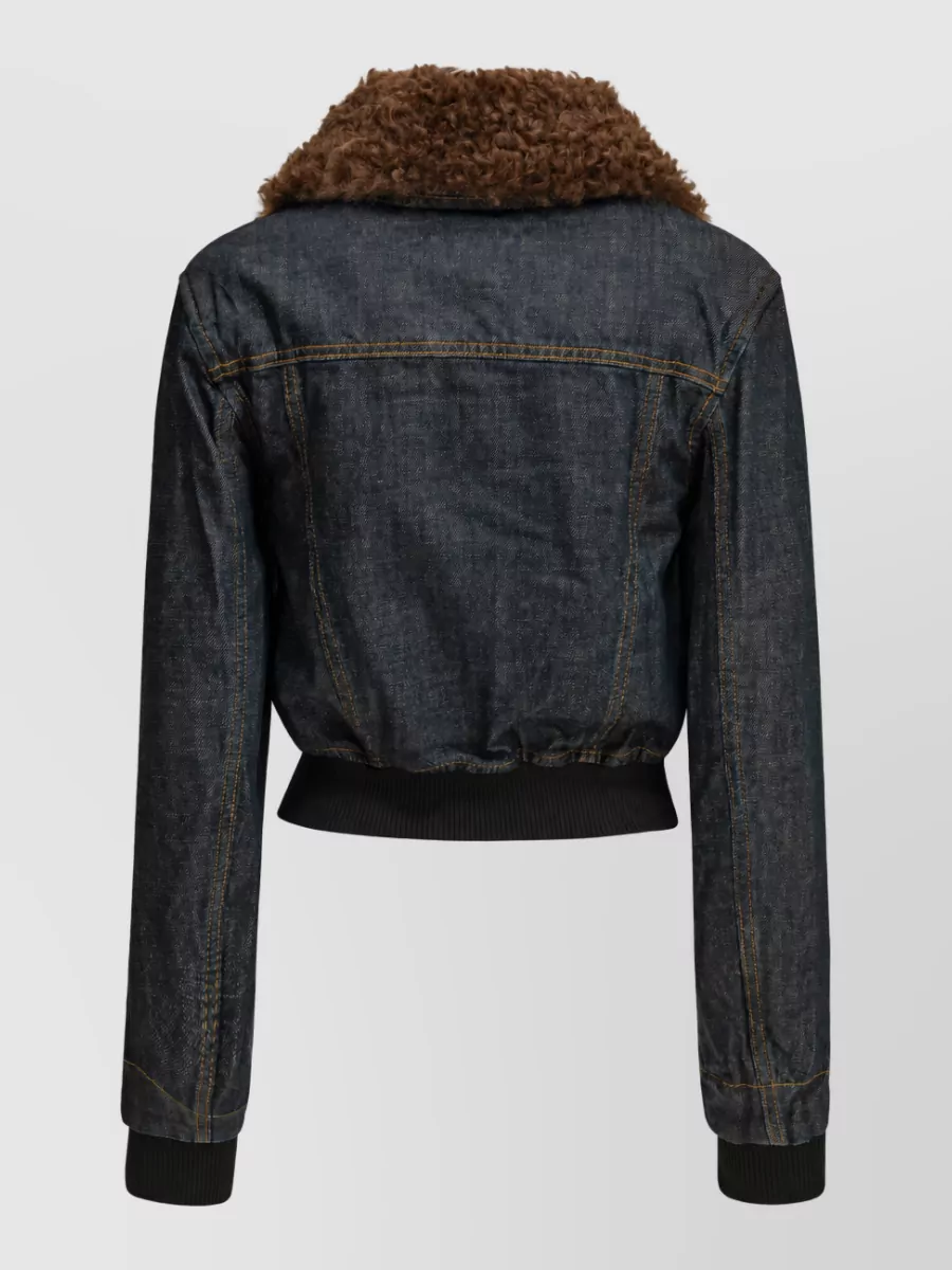 Ganni Denim Cropped Bomber Jacket