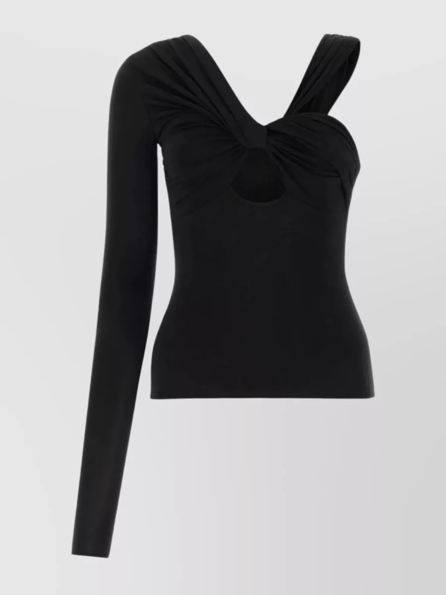 Shop Nensi Dojaka Viscose Top With Unique Neckline And One-shoulder Design In Black