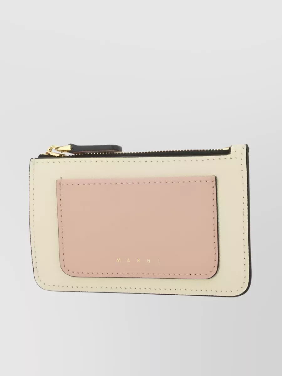 Shop Marni Calf Leather Engraved Cardholder In Cream