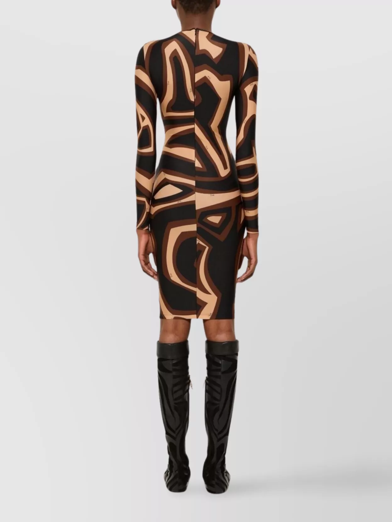 Pucci Wave Print Midi Dress With Long Sleeves