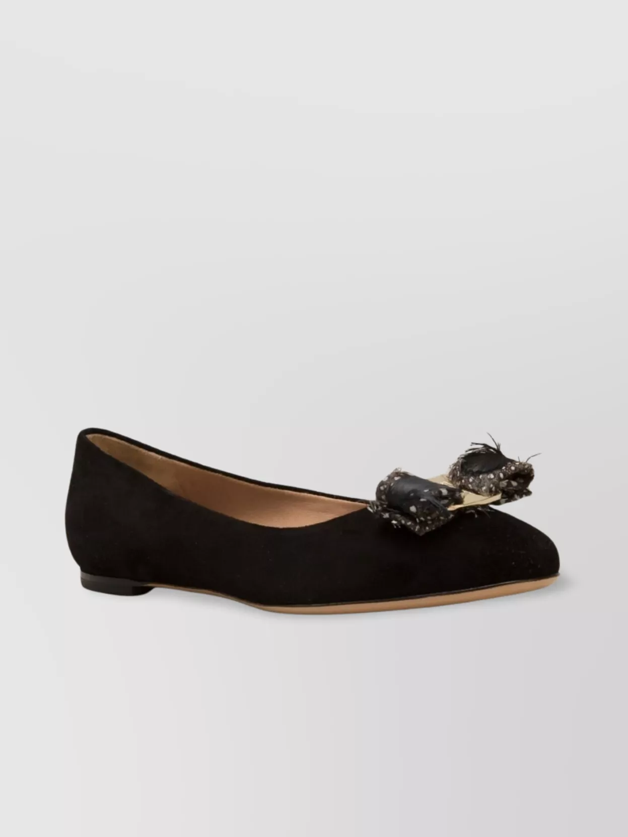 Ferragamo Feather Bow Almond Toe Ballerina Shoes