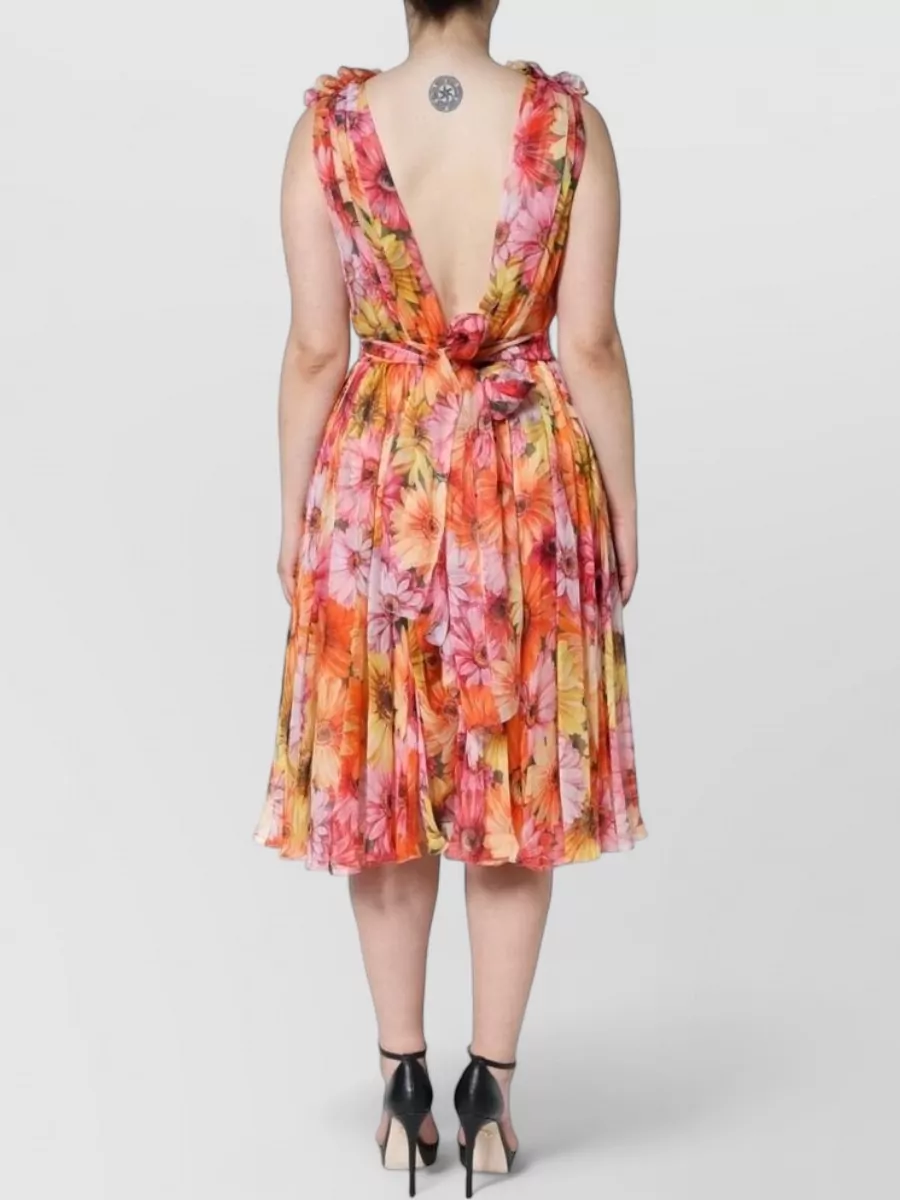 Dolce&Gabbana Silk Floral-Print Sleeveless V-Neck Midi Dress