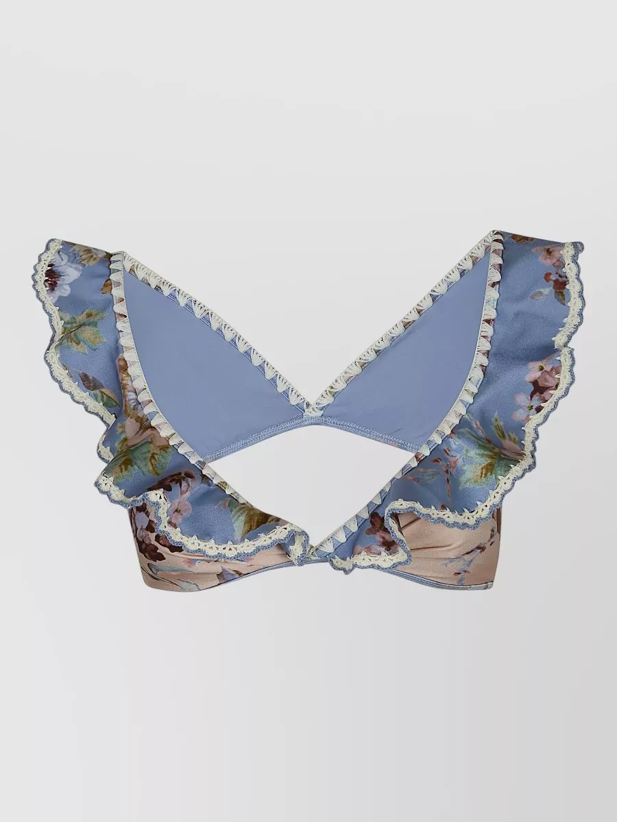 Zimmermann Floral-Print Ruffled Triangle Bikini Top