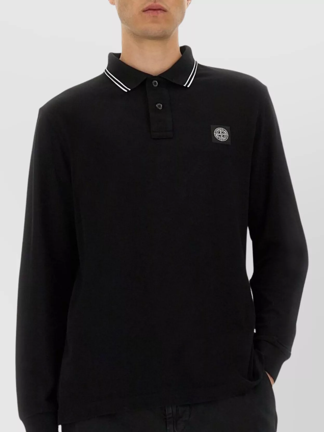 Stone Island Polo Shirt With Long Sleeves And Ribbed Cuffs