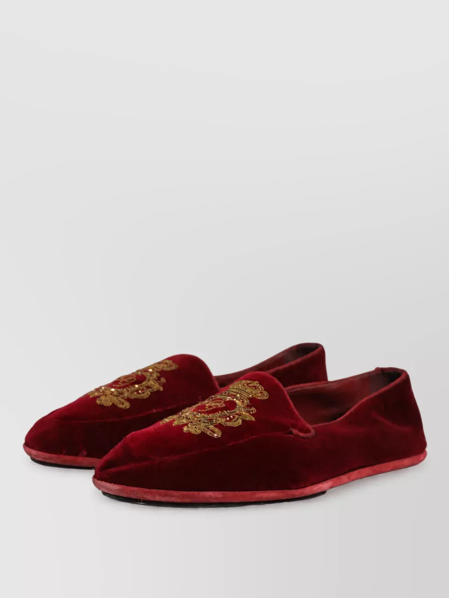 Dolce&Gabbana Velvet Crown Embroidery Loafers