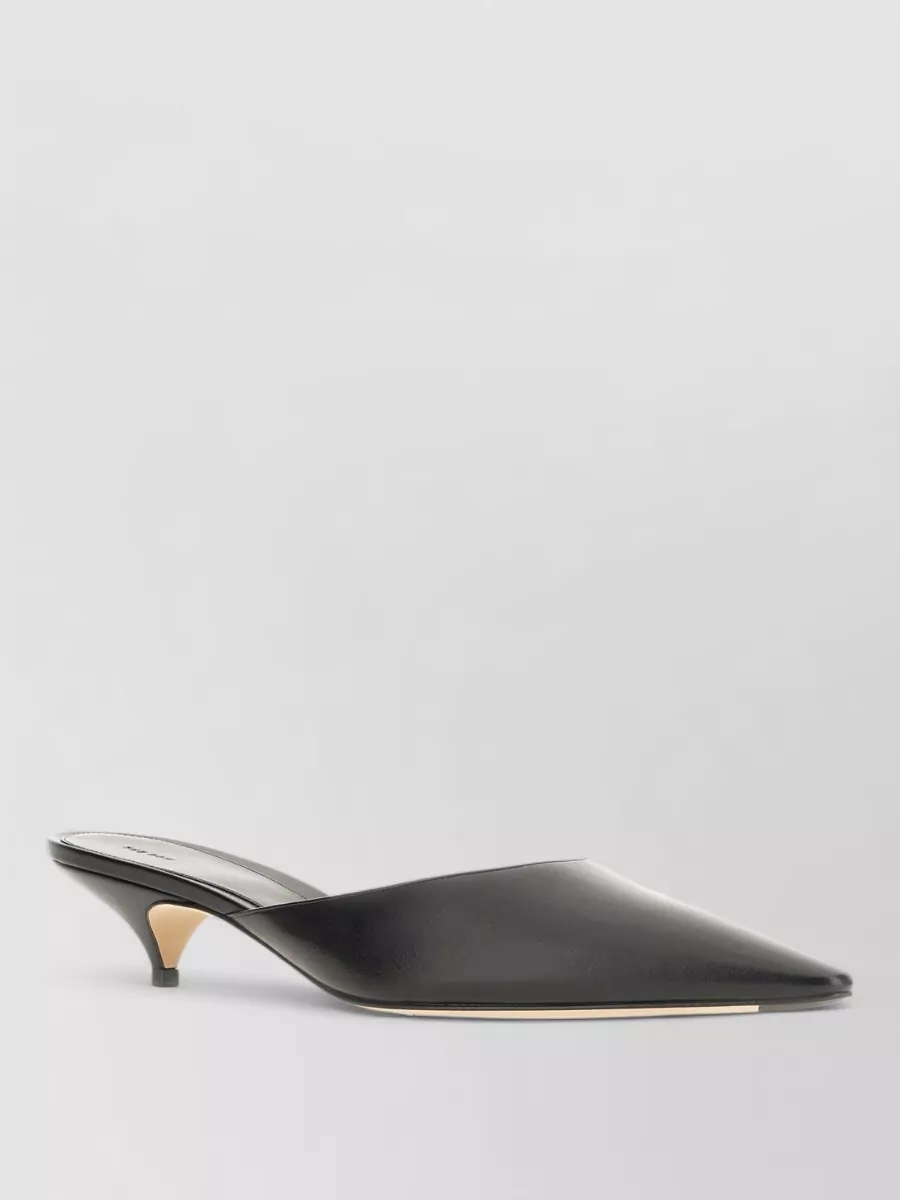 The Row Liisa Leather Kitten Heel Pointed Toe Mules In Black