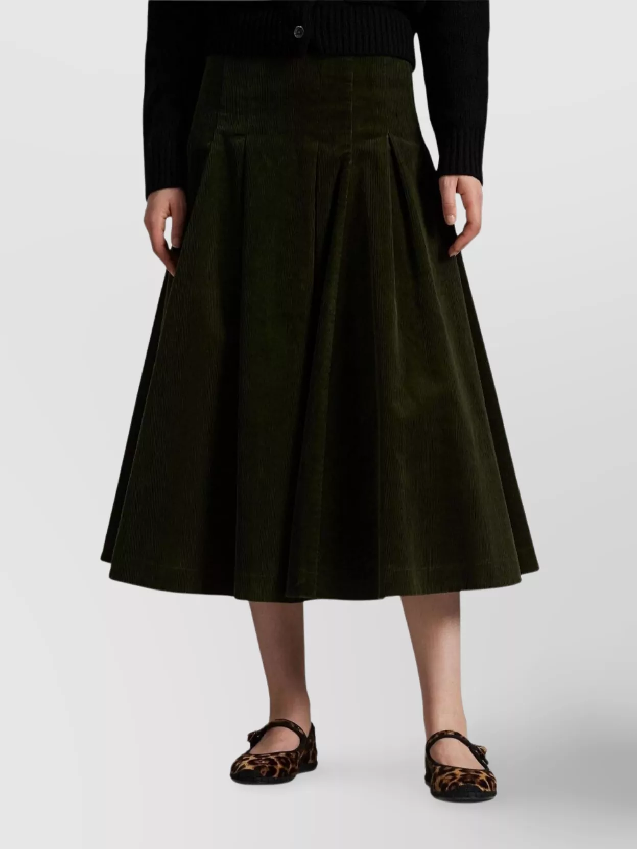 Ralph Lauren A-line Pleated Cotton Skirt In Green