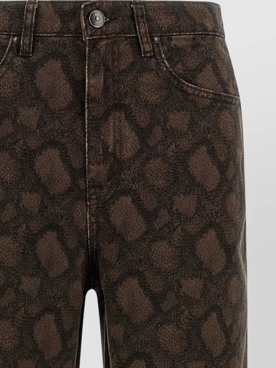 Rotate Birger Christensen Animal Pattern Denim Trousers Pockets Belt Loops