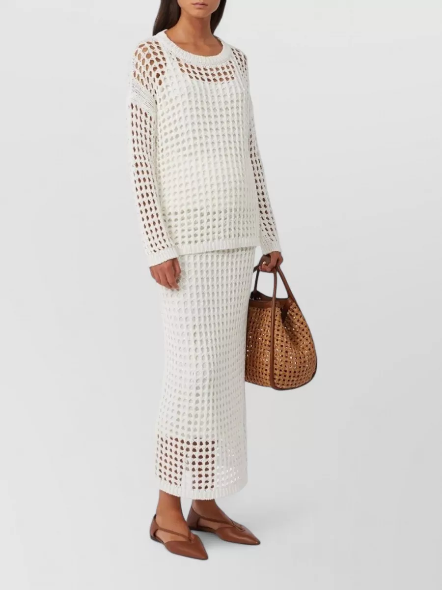 Max Mara cotton ribbed mesh straight skirt