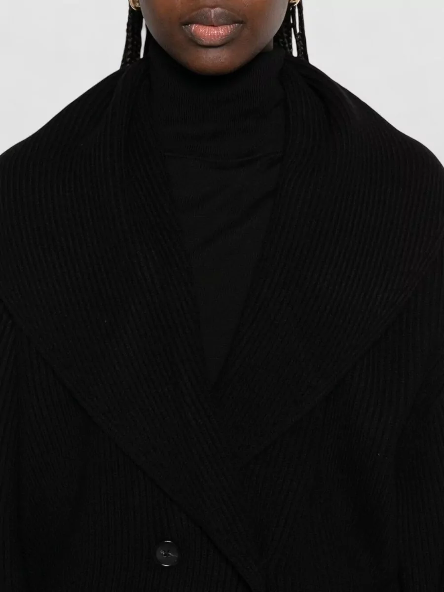 Totême Shawl Collar Double Breasted Ribbed Knit Cardigan