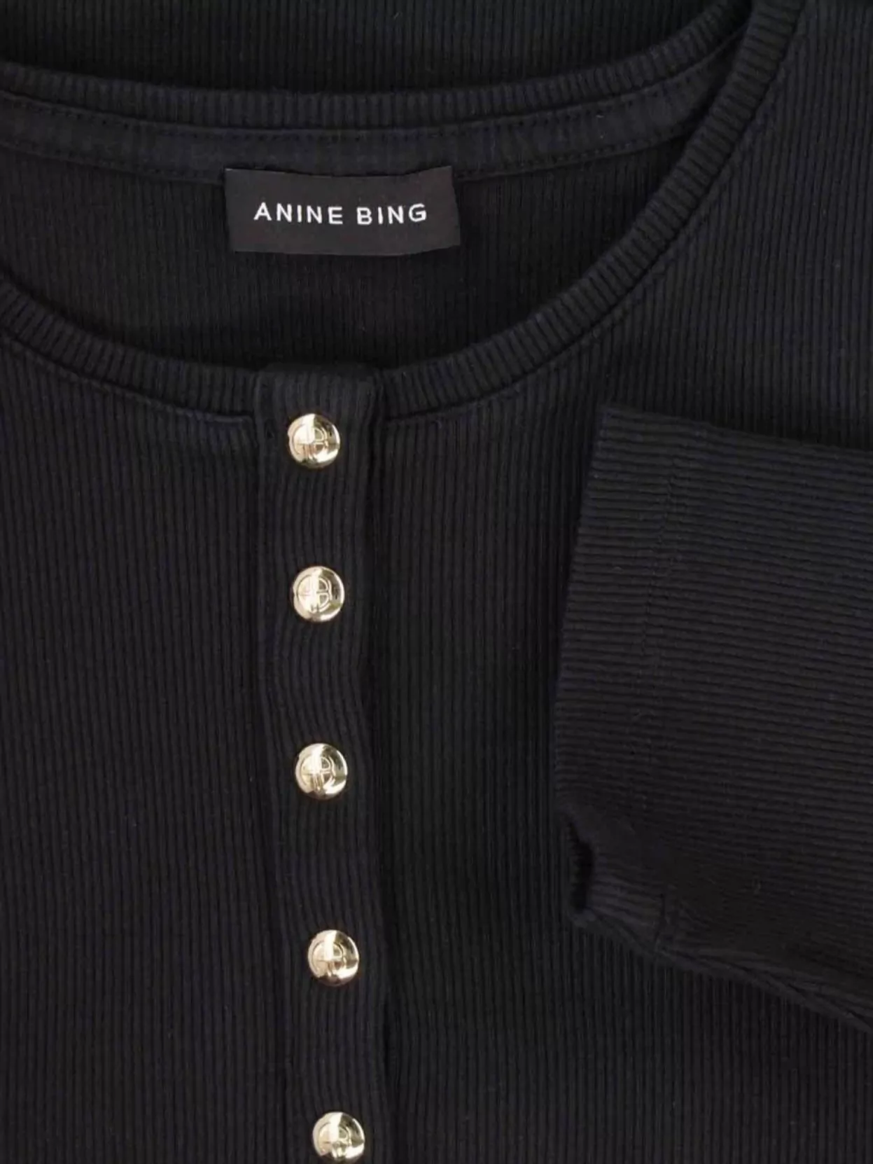 Anine Bing Ribbed Texture Round Neck Button Detailing Top