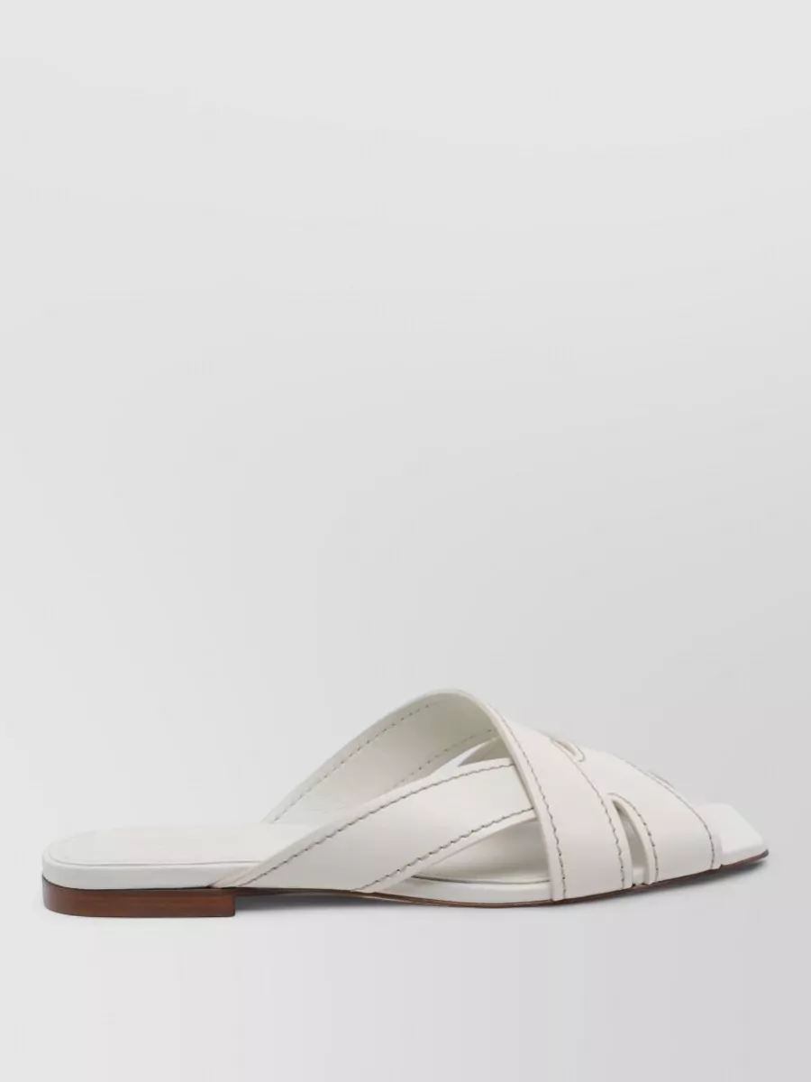 Tod's Leather Sandals Flat Sole Square Open Toe