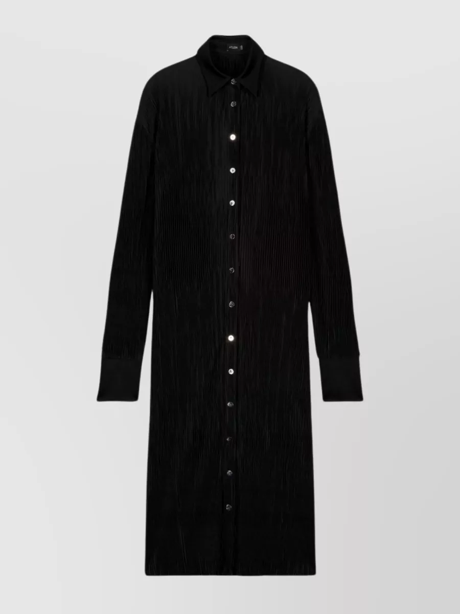 Shop Atlein Pleated Shirt Midi Dress In Black