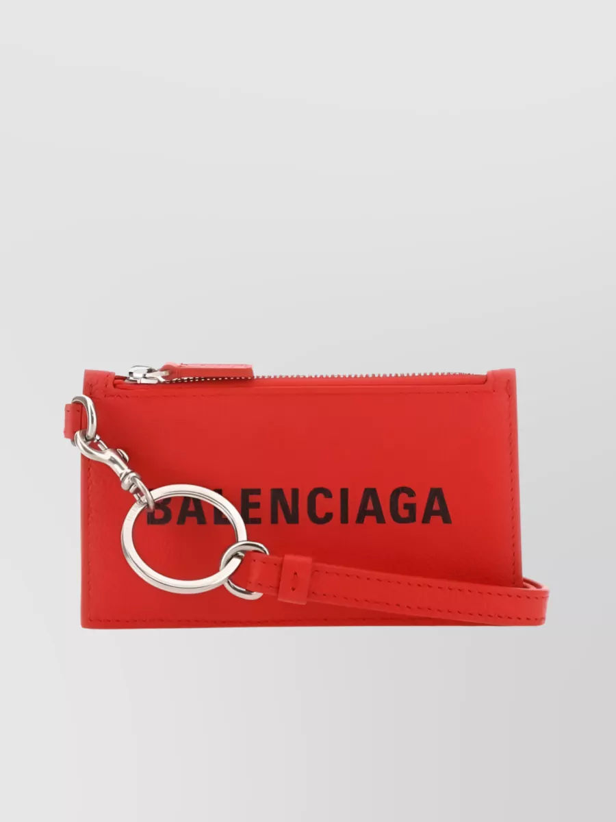 Shop Balenciaga Embossed Leather Zip Wallet In Red