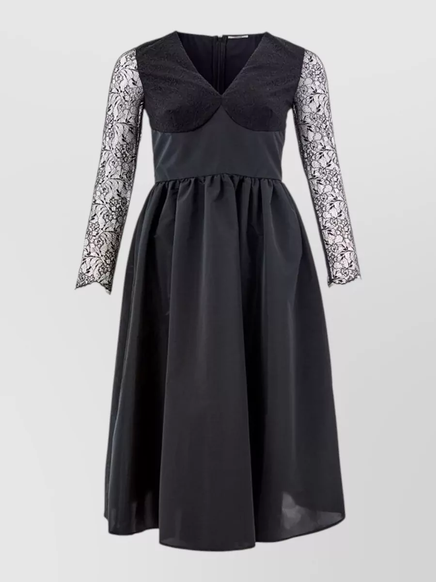 Lardini polyester v-neck lace long-sleeve midi dress