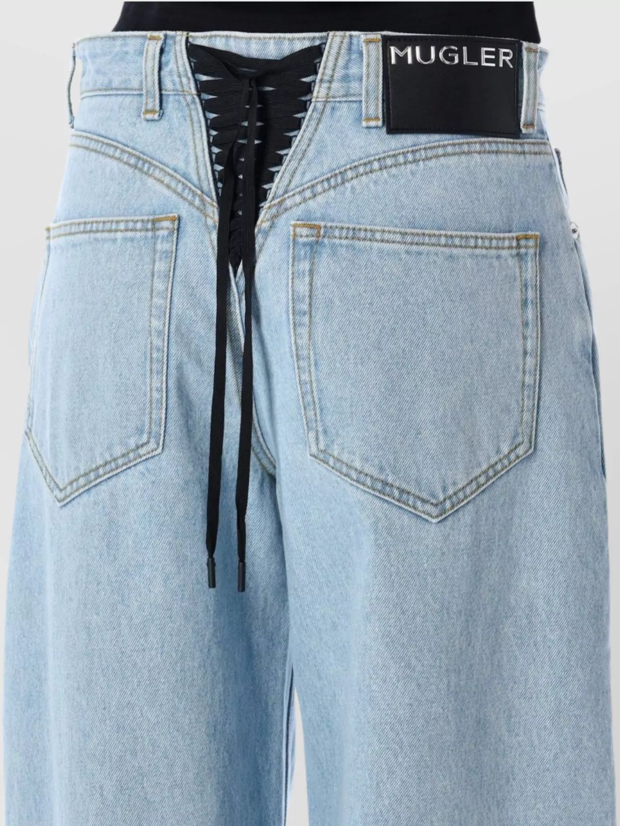 Mugler Lace-up Detail Denim Trousers With Back Pockets