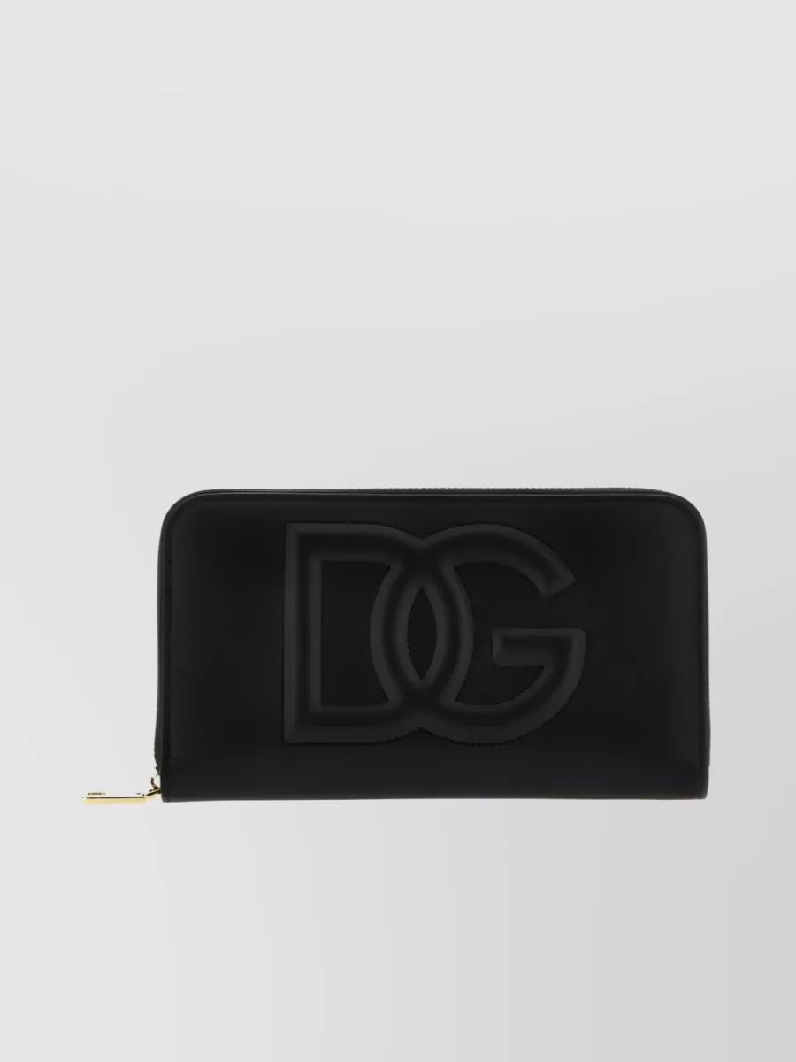 Shop Dolce & Gabbana Embossed Logo Zip Wallet In Black
