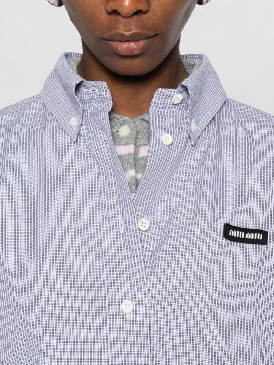 Miu Miu Check Pattern Cropped Poplin Button Shirt