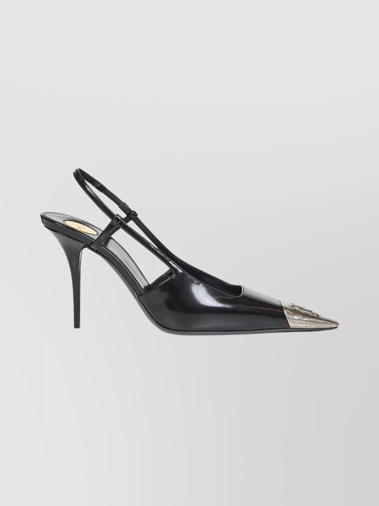Saint Laurent Stiletto Pumps With Ankle Strap And Metal Cap In Black