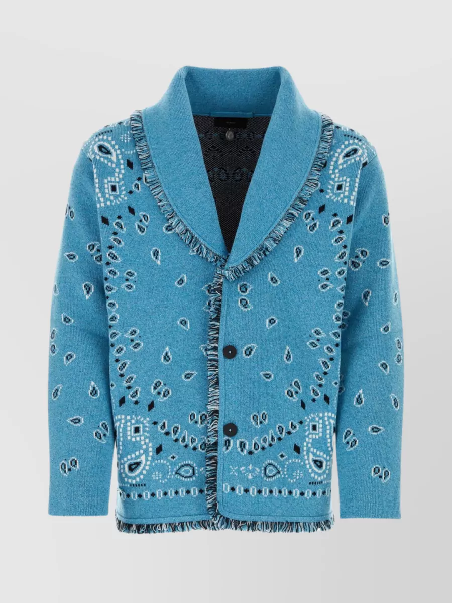 Shop Alanui Bandana Embroidered Cashmere Cardigan In Blue