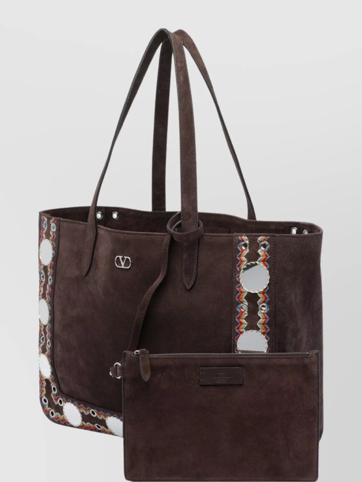 Valentino Garavani Suede Shopper Bag With Dual Handles And Embellishments