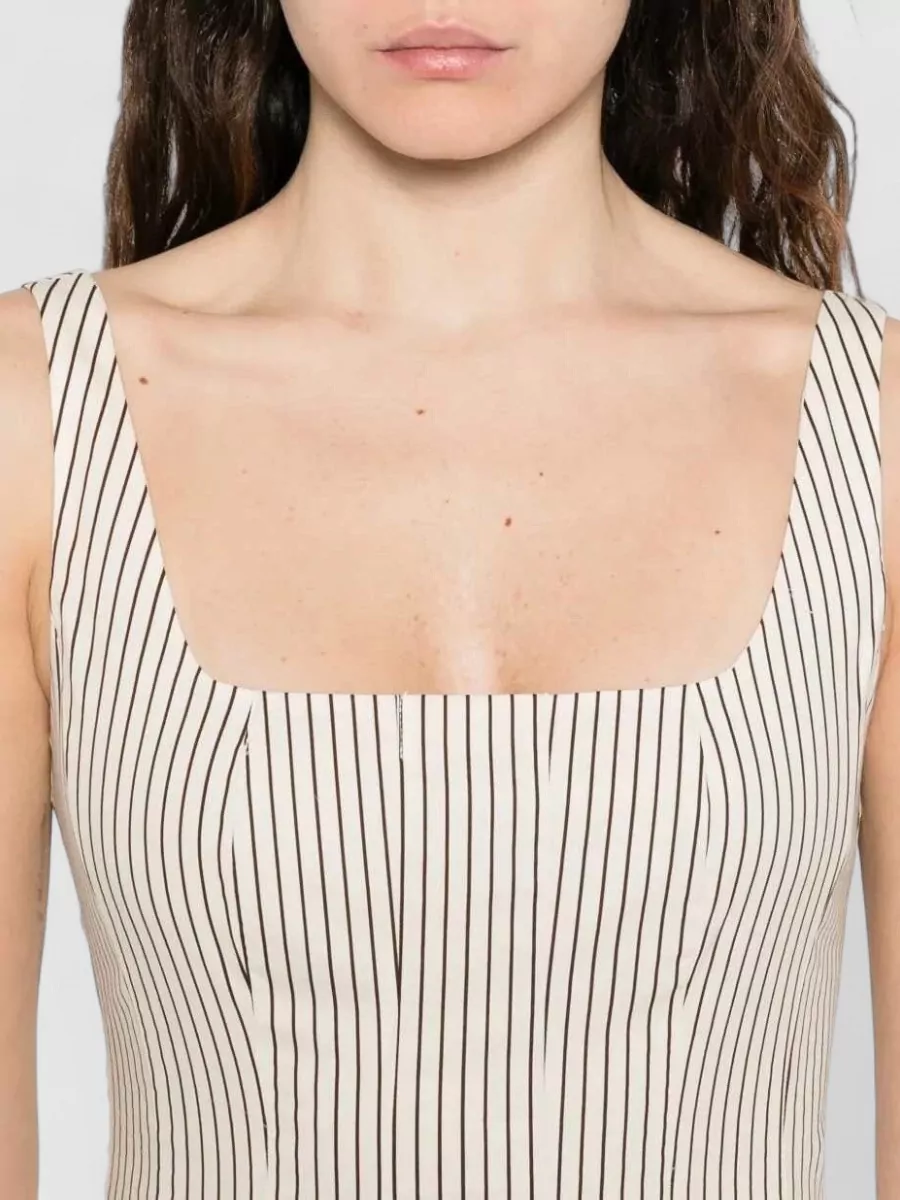 Staud Striped Square Neck Midi Dress