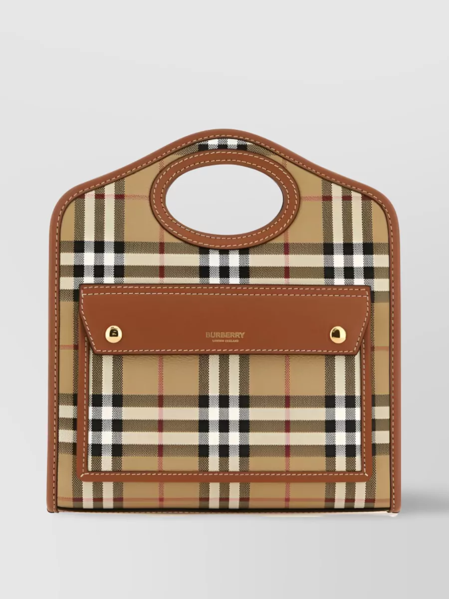 Burberry Mini Check And Leather Tote Bag In Brown