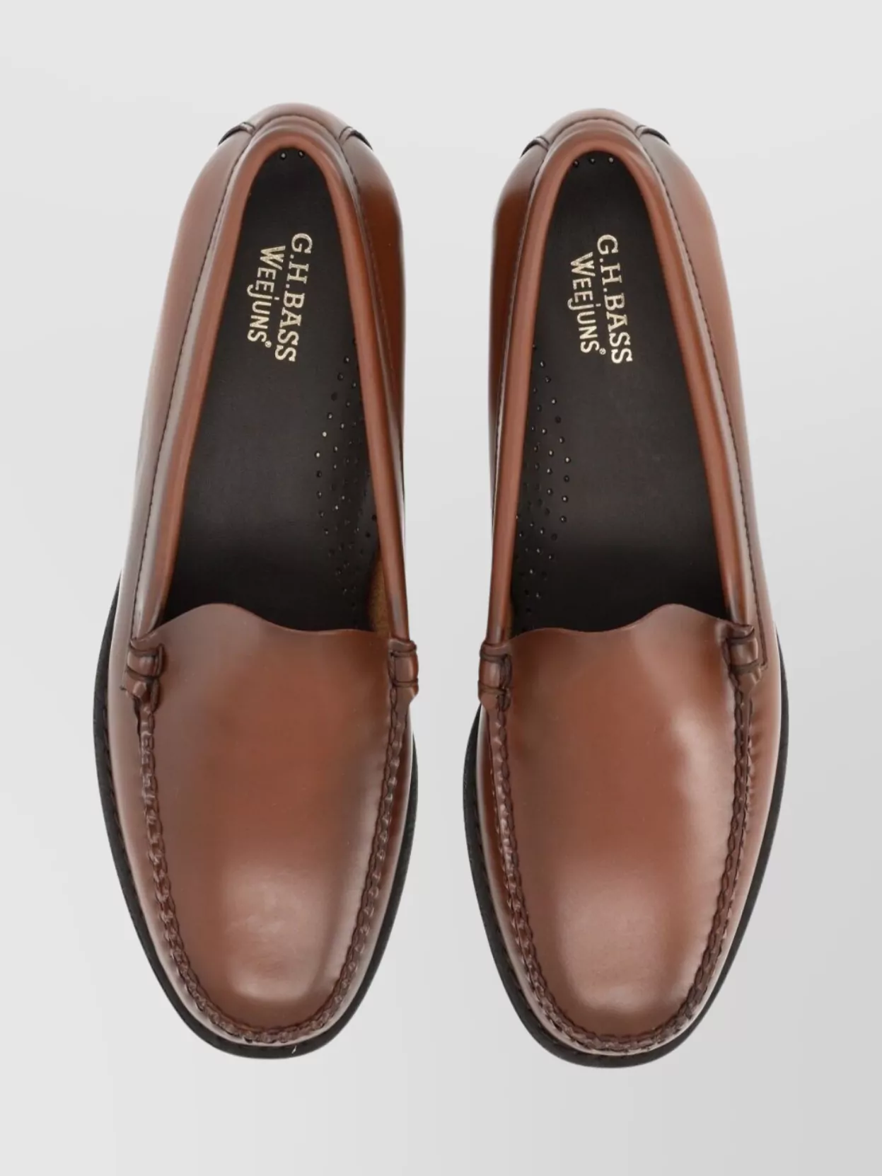G.h. Bass Round Toe Leather Loafers With Stitched Design