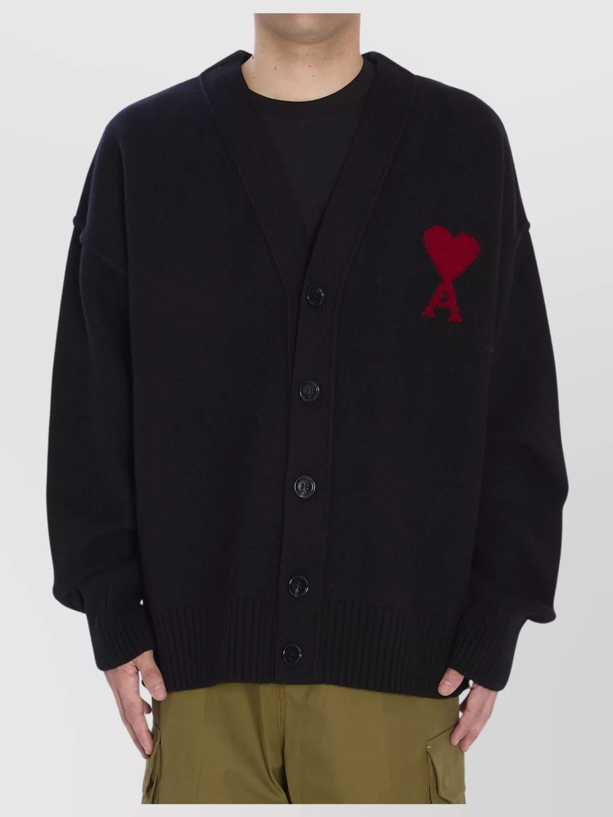 Ami Alexandre Mattiussi Ami Paris Ami Paris De Coeur Wool Cardigan In Black