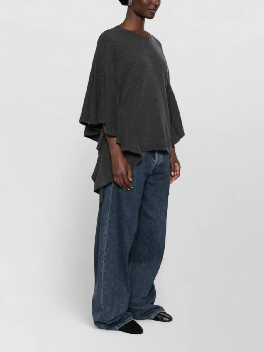 Uma Wang Cashmere Crew-Neck Short Ruffle-Sleeve Relaxed-Fit Knitted Top