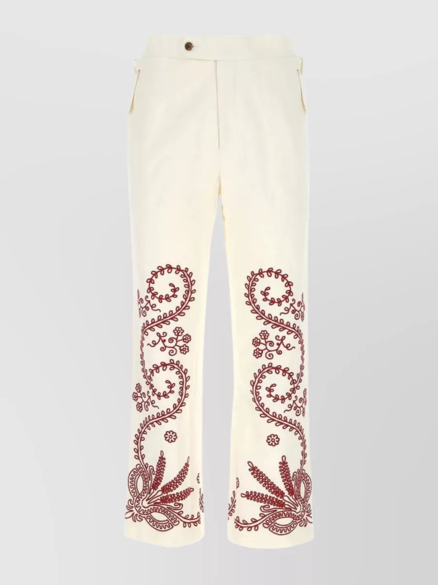 Shop Bode Wide-leg Embroidered Cotton Trousers In Cream