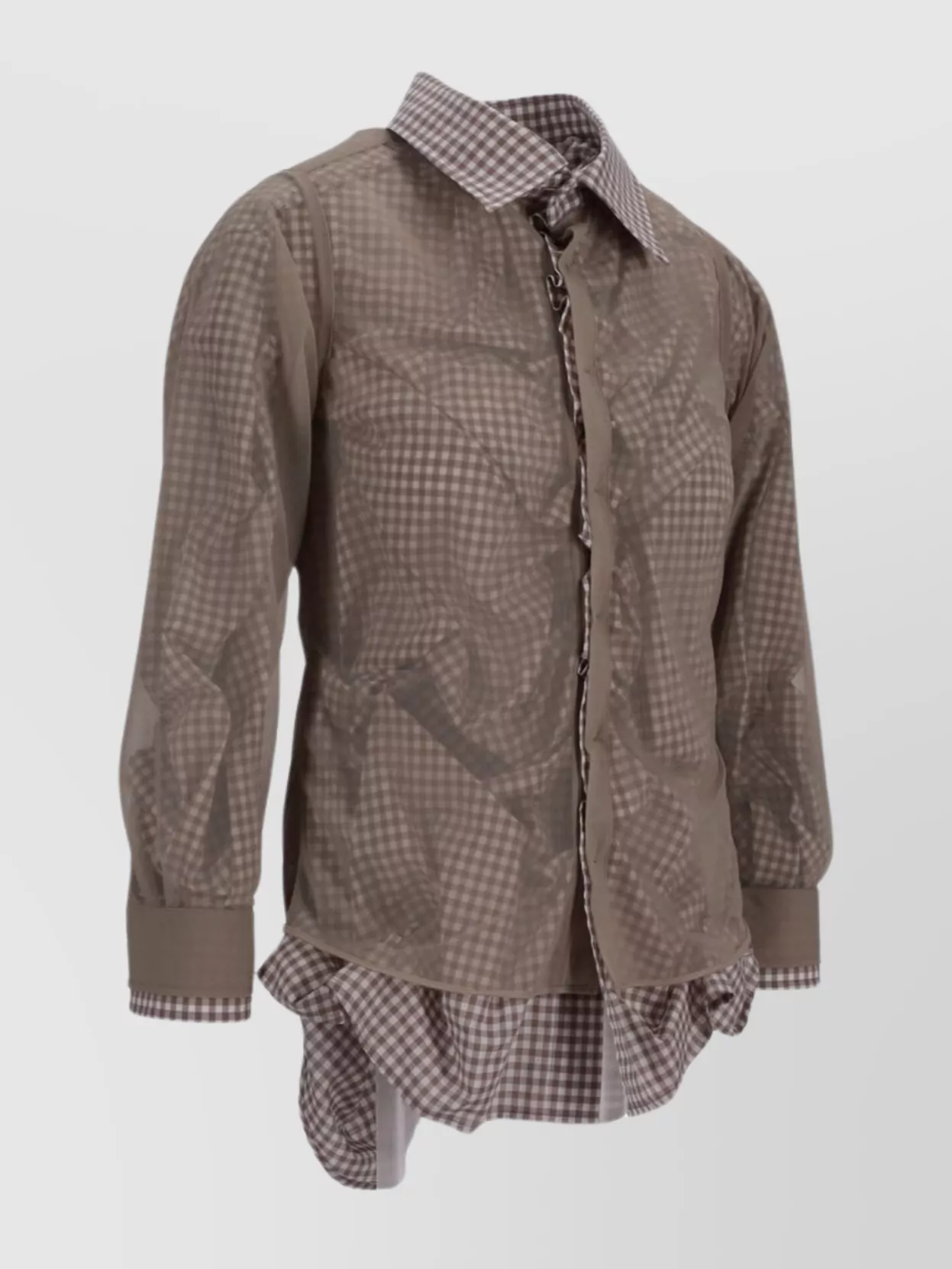 Maison Margiela Checkered Collared Sheer Long-sleeved Shirt