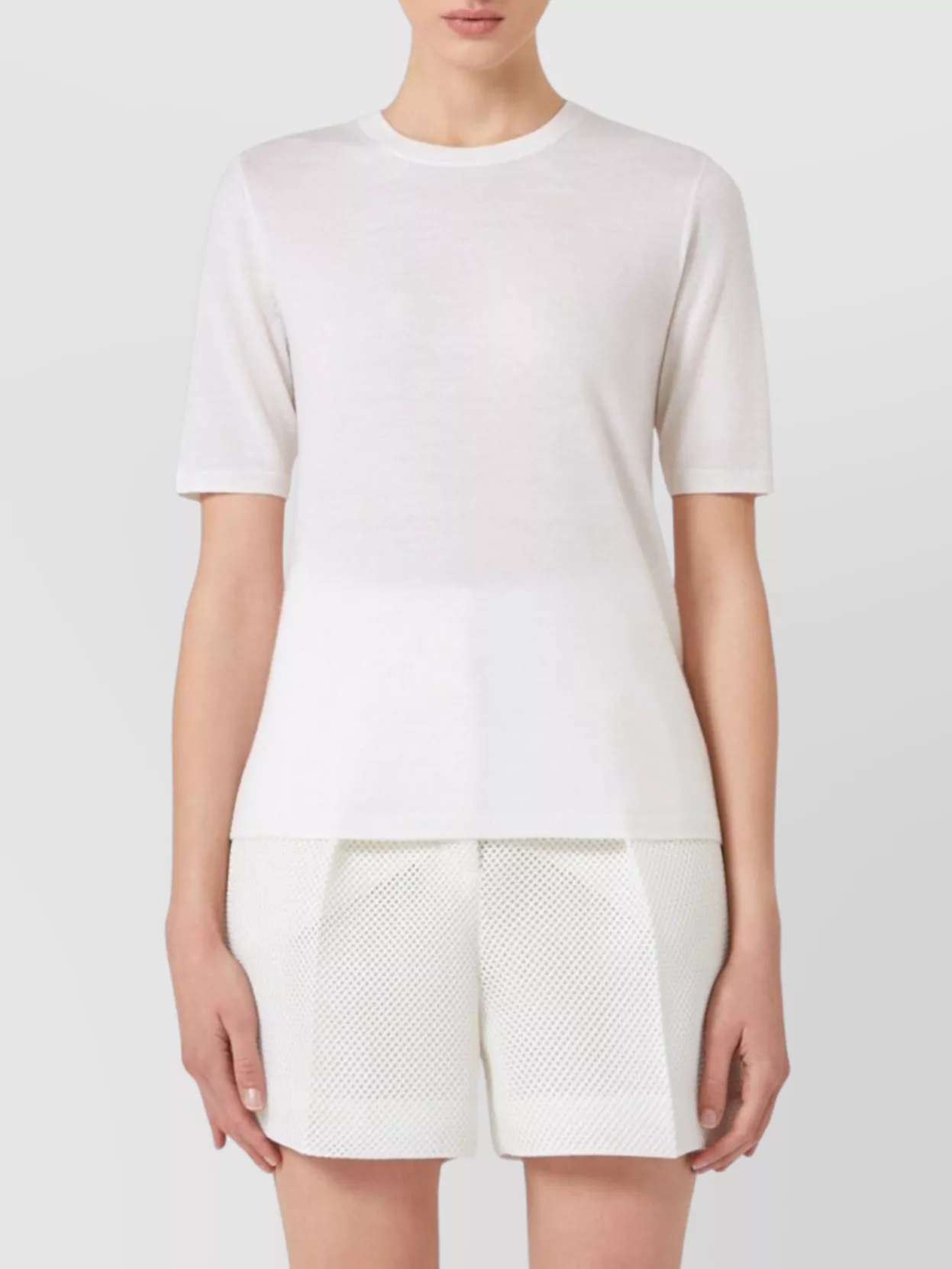 Max Mara Basic Slim Fit Wool Sweater Crew Neck In White