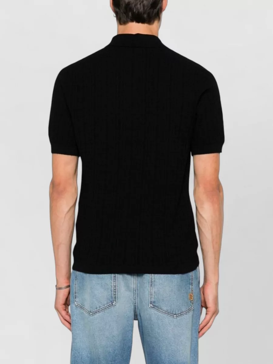 Balmain Ribbed Knit Short-Sleeve Polo Shirt