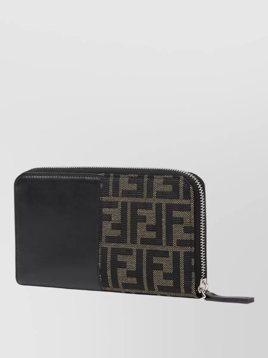 Fendi Leather ff jacquard zip around wallet