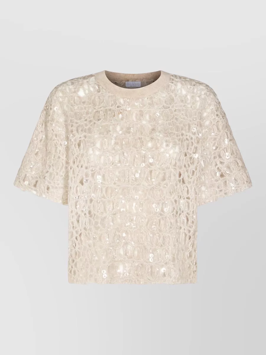 Brunello Cucinelli Short Sleeve Crew Neck Knitwear With Sequins