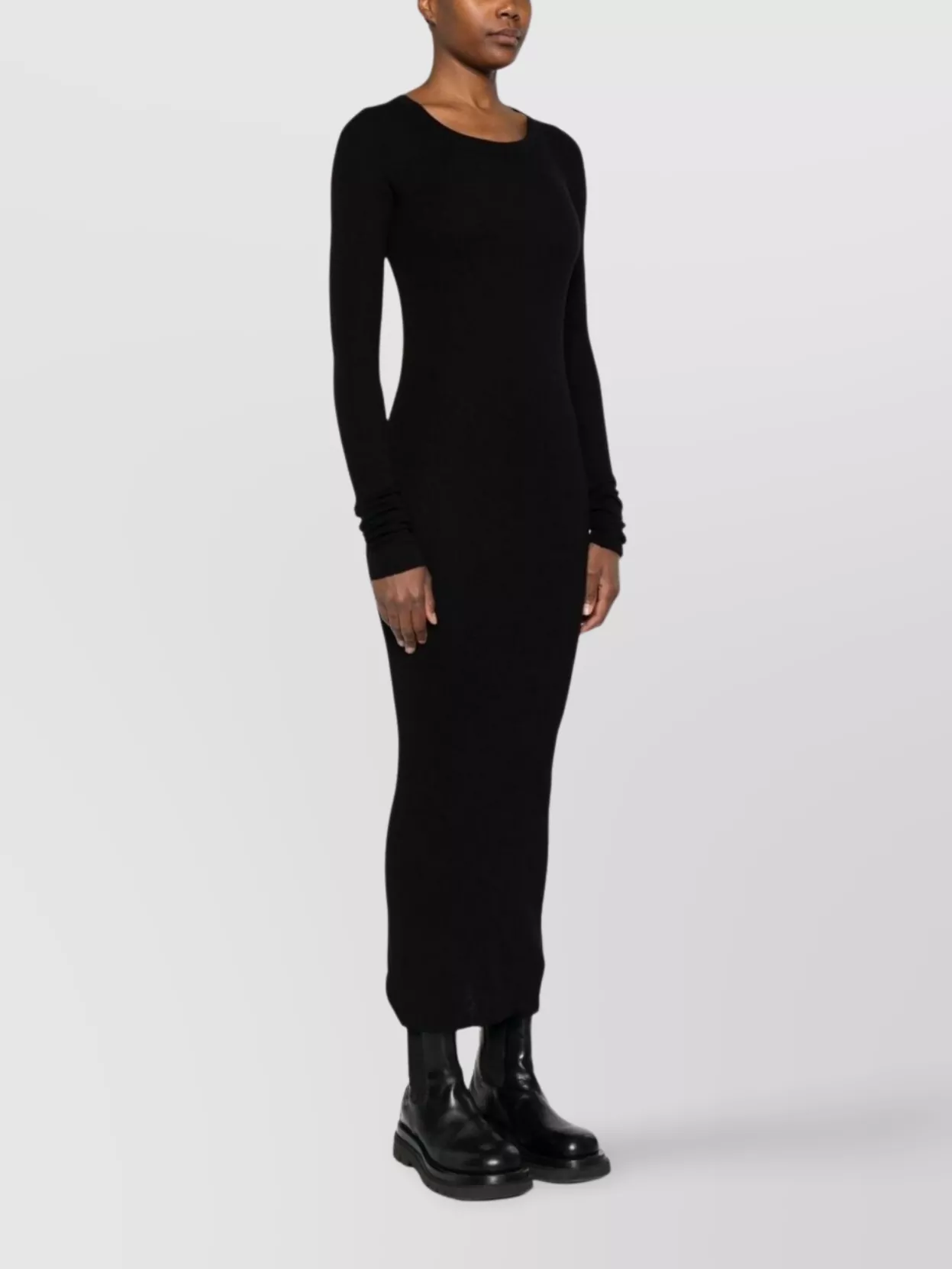 Rick Owens Midi Dress With Long Sleeves And Crew Neck
