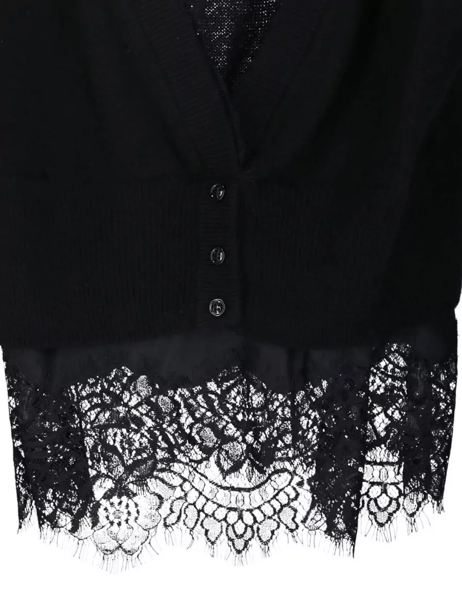 Ermanno Scervino Cashmere Lace V-Neck Cropped Cardigan