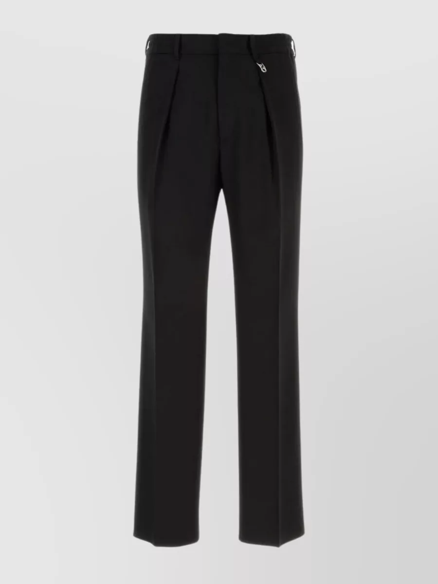 Shop Fendi Pleated Wool Trousers With Back And Front Slit Pockets In Black