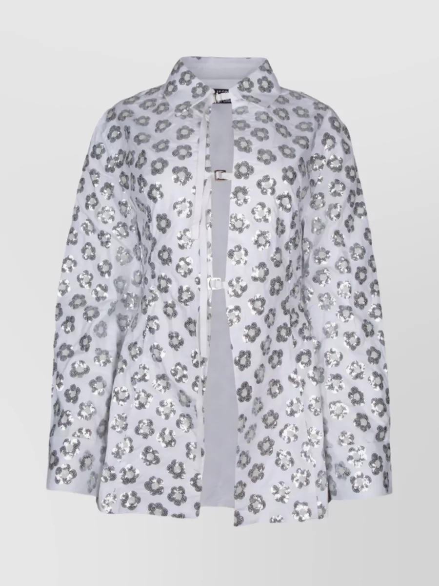 Shop Jacquemus Sleeve Cuff Belted Floral Top In Grey
