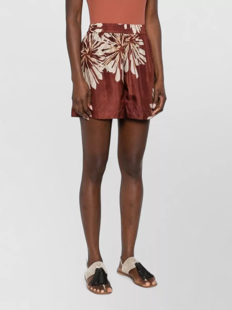 Brunello Cucinelli Silk Shorts Floral Motif Side Pockets